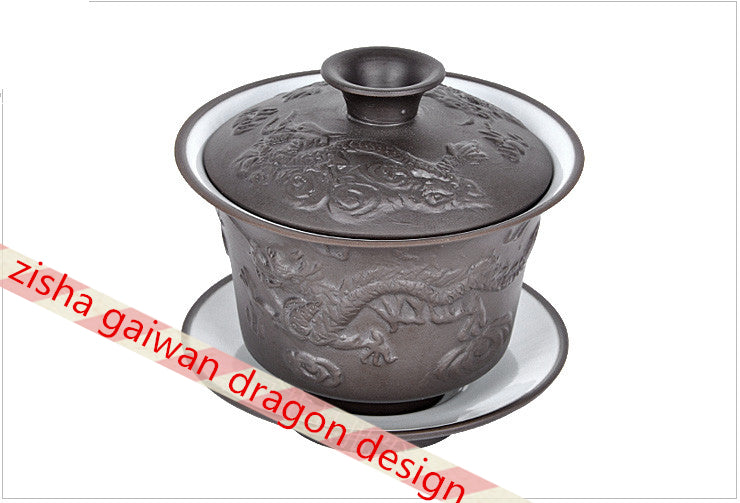 Gaiwan Dragon Carved Zisha Tea Set Gaiwan Cup Saucer Kung Fu Travel Tea Set Pot