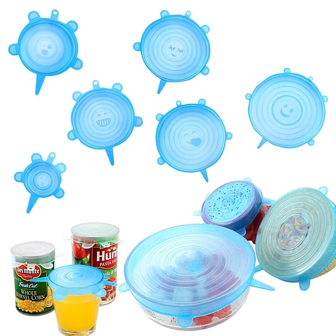6Pcs-Tapas Flexibles De Silicona Para Frascos Contenedores Envases De Alimentos