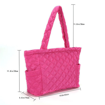 Lattice Pattern Shoulder Bag Cotton Handbag Large Capacity Purse Feather Padded