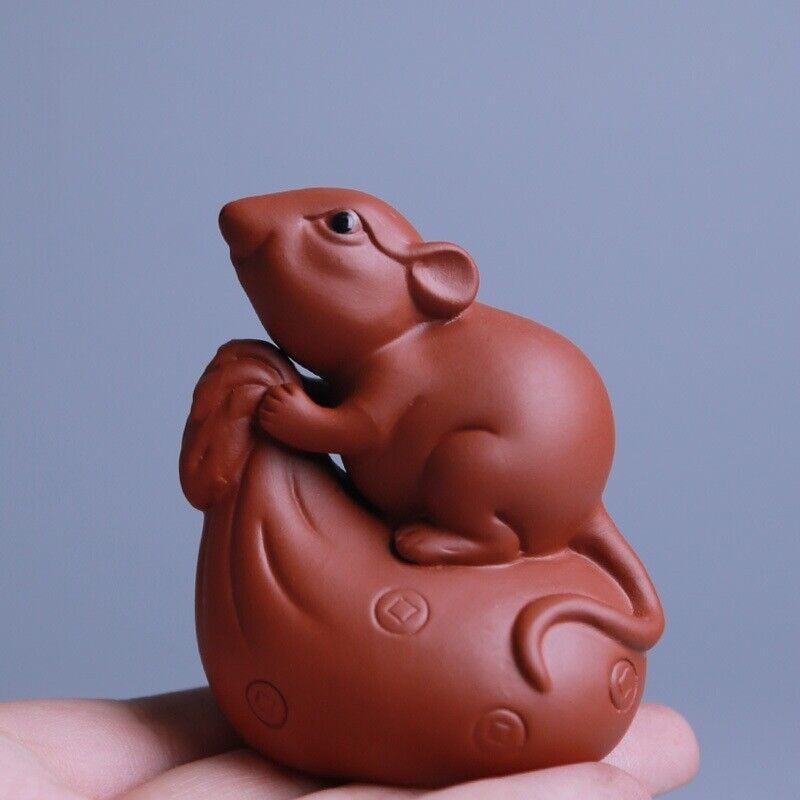 Chinese tea pet yixing zisha purple clay mouse statue small size mascot tea play