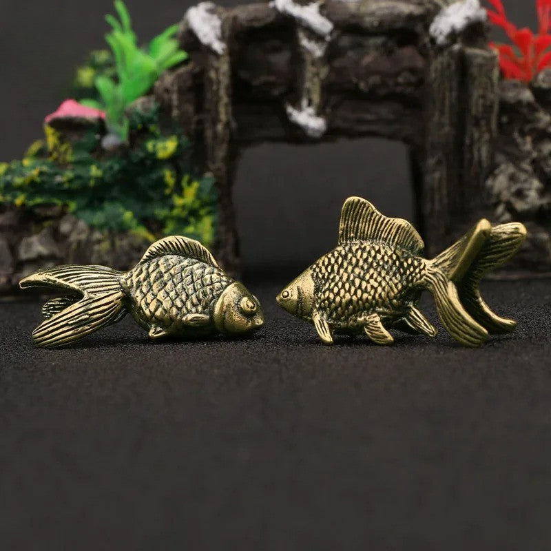 Solid Brass Fish Figurines Miniatures Antique Feng Shui Desktop Ornament Craft