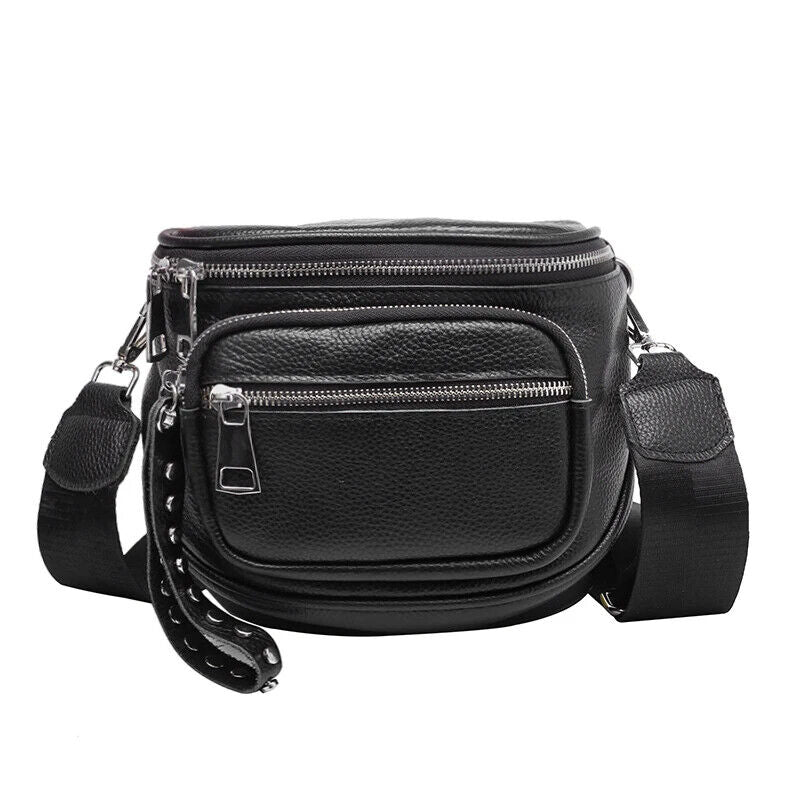 100% Cowhide Crossbody Bags Women Black Shoulder Handbags Bag Travel Saddle Bag