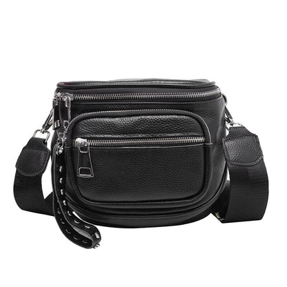 100% Cowhide Crossbody Bags Women Black Shoulder Handbags Bag Travel Saddle Bag