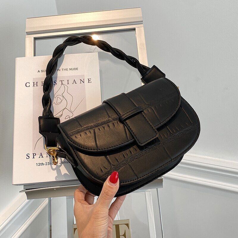 PU Leather Saddle Crossbody Bags Women Winter Shoulder Bag Handbags Purses