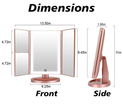 Makeup 3 Panel Vanity Mirror with LED Lights, 1x 2x 3x Magnification, Dimmable