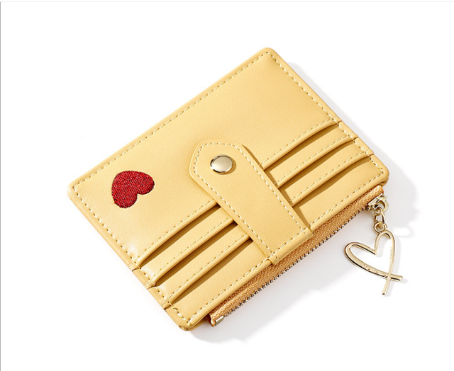 Fashion Heart Embroidered Female Wallet Leather Change Money Bag Multifunctional