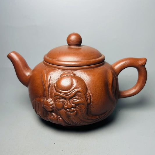 Vintage Chinese Yixing Purple Clay Teapot Zisha Ceremony Carving Figure Teaware