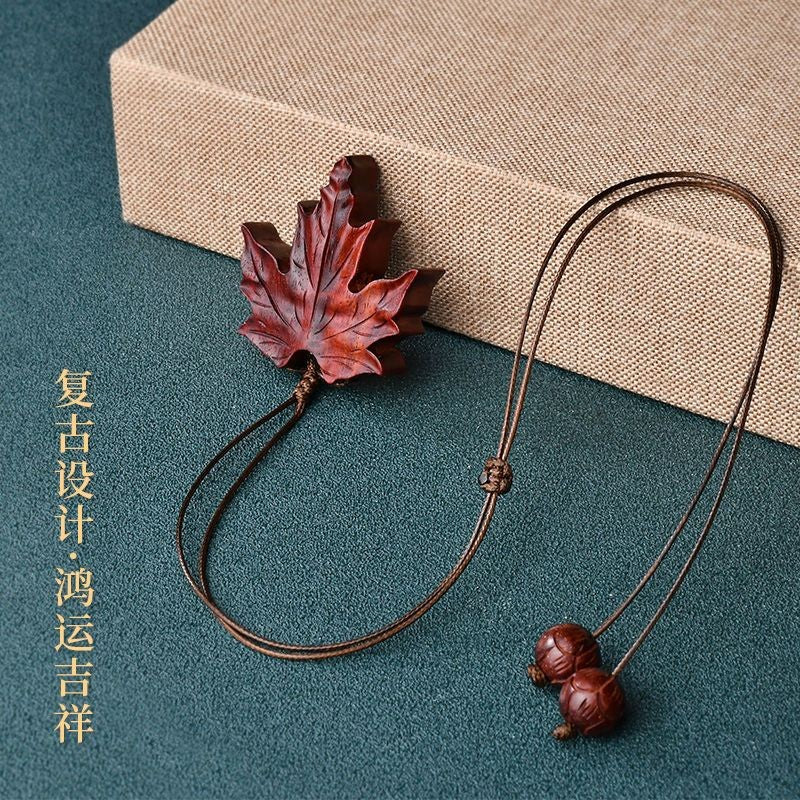 Sandalwood Maple Leaf Car Pendant Premium Rearview Mirror Charm Decor