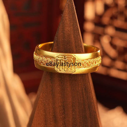 Men's Retro Good Luck Fortune 23K 24K Gilding YELLOW GOLD Plated RING
