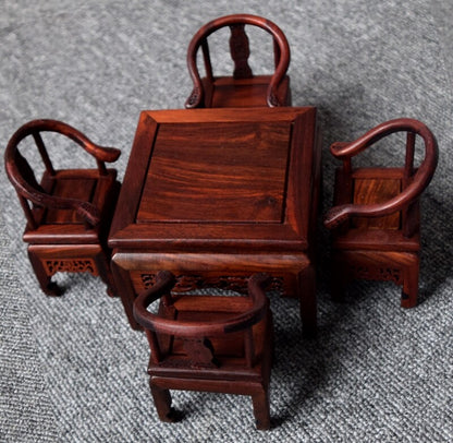 Chinese Mini Rosewood Display Miniature 1 Square Table 4 Chair Furniture Set