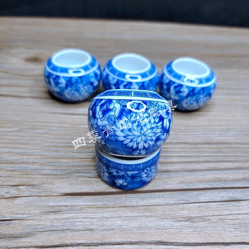 5PC Blue Ceramic Flower Cup Bird Feeding Dish Food Water Bowl Parrot Feeder Cage