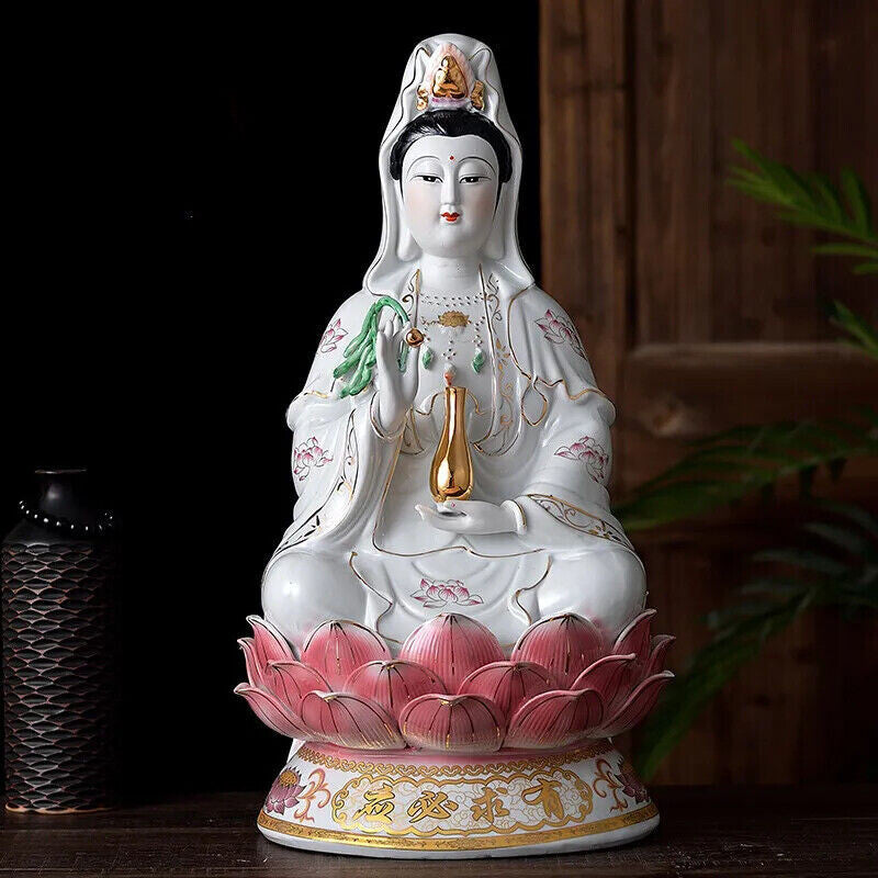 Ceramic Sitting Lotus Nanhai Guanyin Ornaments Buddha Statue Worship Tradition