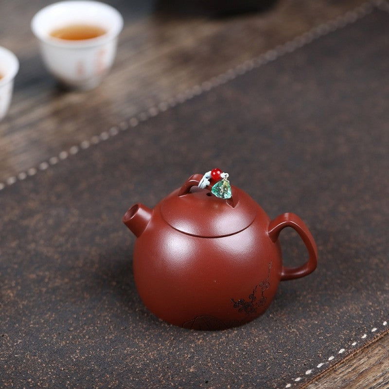 Handmade Carved Real Yixing Zisha Dicaoqing Clay Master Teapot Certificate Paper