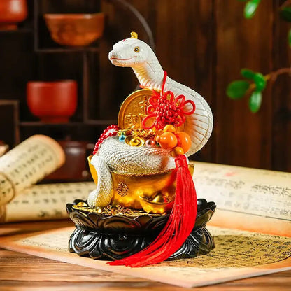 Willow Statue White Python Spirit Snake Statue Lucky Zodiac Temple Hall Mascot
