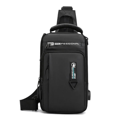 Men Nylon Waterproof Phone Chest Bag USB Small Crossbody Sling Bag Shoulder Bag