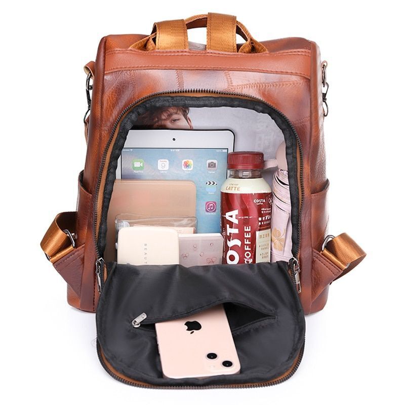 Leather Backpack Luxury Shoulder School Bag Anti Theft Backpack 31*13*31 CM Red