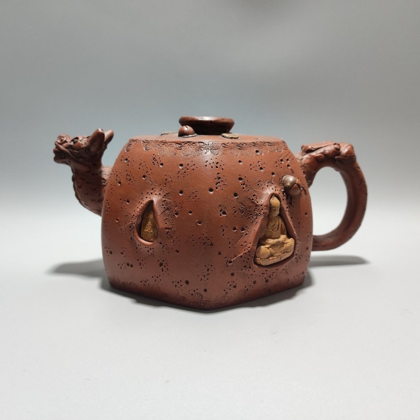 Vintage Chinese Yixing Purple Clay Teapot Zisha Ceremony Carving Collectible Art