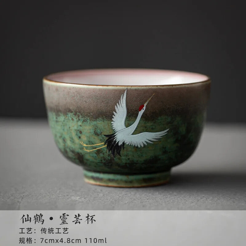 Hand-painted Crane Japanese Vintage Ceramic Tea Cup Household Kung Fu Tea Set
