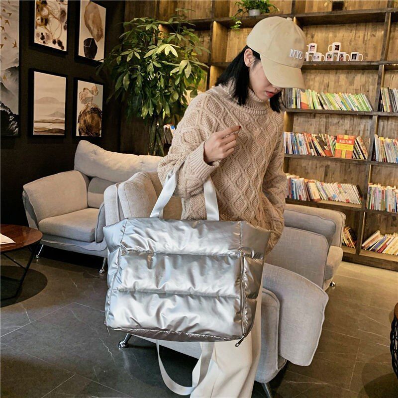 Large Shoulder Bag Waterproof Nylon Bag Space Padded Cotton Feather Down Tote