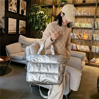 Large Shoulder Bag Waterproof Nylon Bag Space Padded Cotton Feather Down Tote