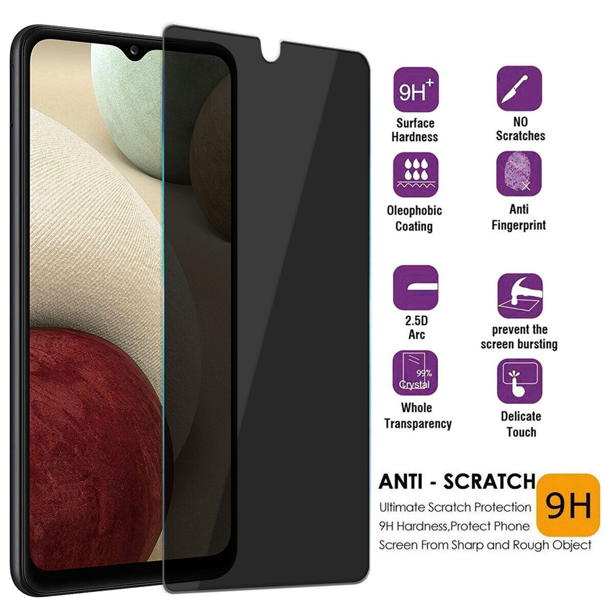 For Samsung Galaxy A12 4G 5G Privacy Tempered Glass Anti-Spy Screen Protector