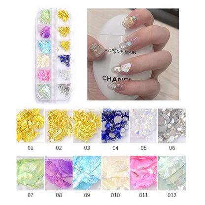 Nail Art Decor 12Design Box 3D Irregular Abalone Seashell Fragment Flakes Charms