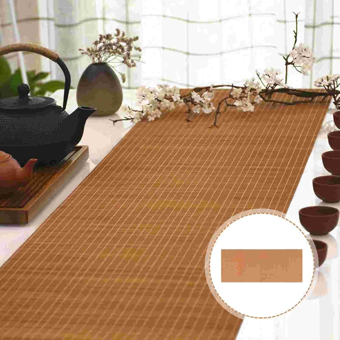Table Runner Dining Pads Natural Bamboo Placemat Heat-Resistant Tea Mat 100x40cm