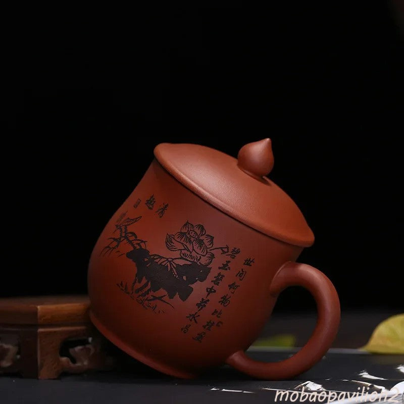 350ml Yixing Purple Clay Handmade Tea Cup with Cover Mug Kungfu Teaware