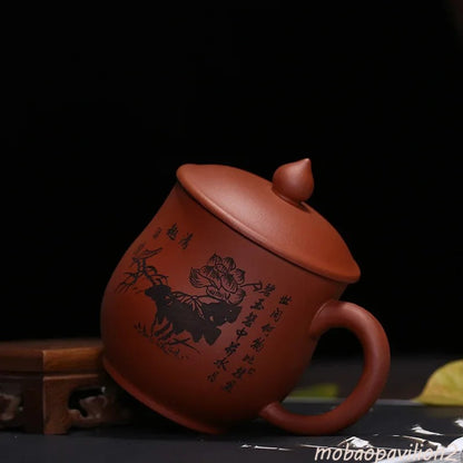 350ml Yixing Purple Clay Handmade Tea Cup with Cover Mug Kungfu Teaware