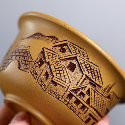 Original Ore Yixing Zisha Gaiwan Handmade Tureen Hand Carved Cup Bowl Saucer Lid