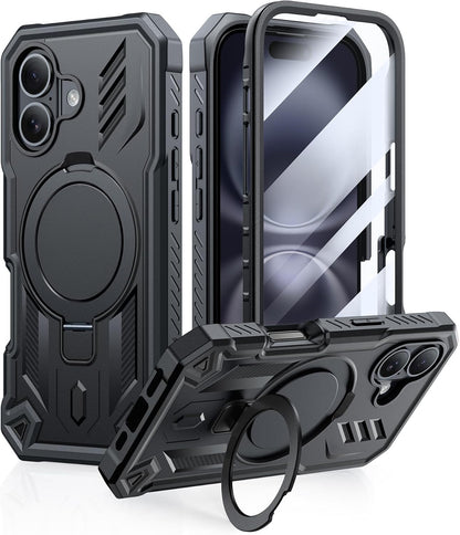 for Iphone 16 Phone Case: Magnetic Stand Case with Built-In Screen Protector Com