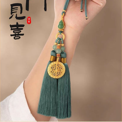 Vintage Gold Car Pendant 39.5cm Openable Heart Sutra Jade Car Mirror Hanger