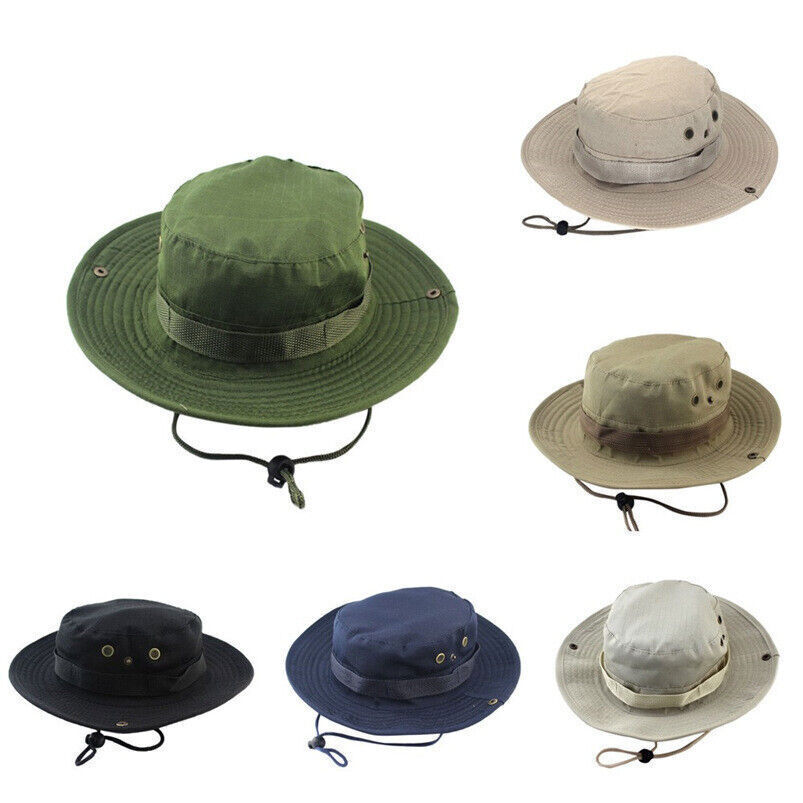 Boonie Bucket Hats Cap Cotton Fishing Hunting Mesh Summer Military Men Sun Brim