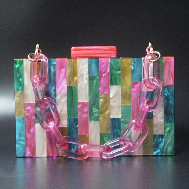 Rose Red Handmade Acrylic Clutch Glitter Bag Resin Chain Handbags 18*11*4.5 CM