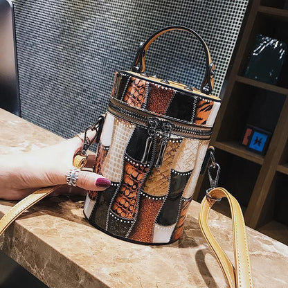Bucket Bag Synthetic Leather Chain Shoulder Bag Rivets Handbag 17*12*12 CM Flap
