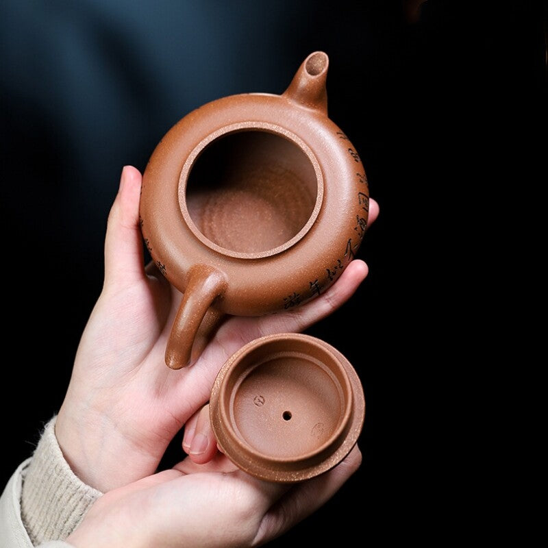 Yixing Aged Duan Clay Kylin Teapot Handcarved Auspicious Triple-foot Collectible