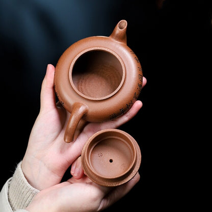Yixing Aged Duan Clay Kylin Teapot Handcarved Auspicious Triple-foot Collectible