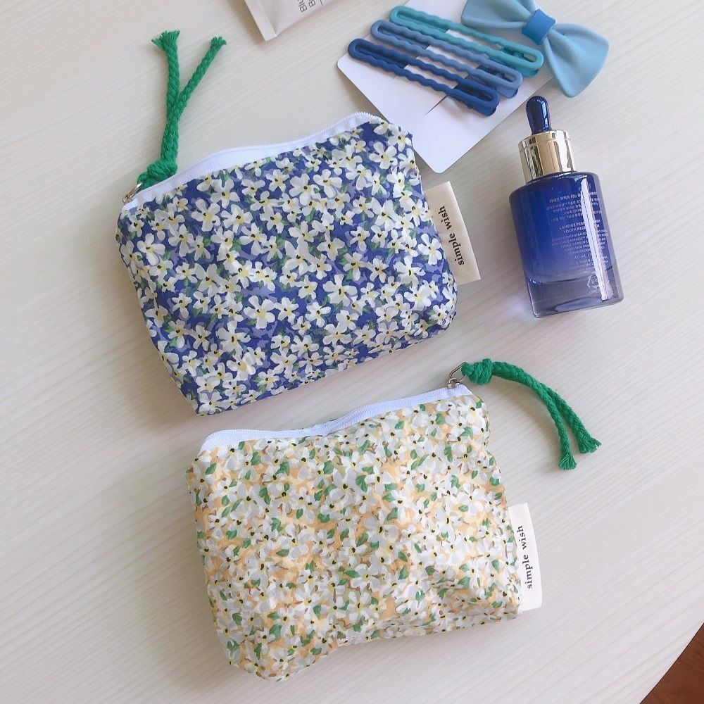 Mini Cotton Cosmetic Make Up Bag Zipper Floral Inner Organizer Bags Coin Purses
