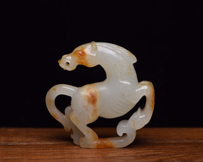 Chinese Natural Hetian Jade Carved Exquisite Horse Statue Collection Figurines