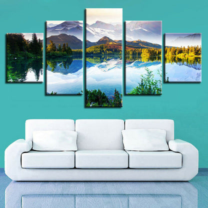 Canvas Pictures Modular Home Decor 5 Pieces Magnificent Mountain And River
