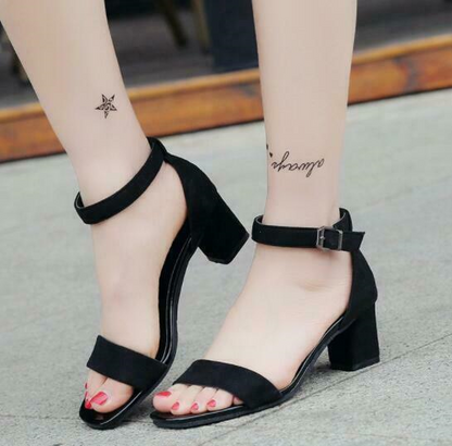 New Womens Ankle Strap Chunky Pumps High Heel Sandals Party Dress Open Toe Shoes