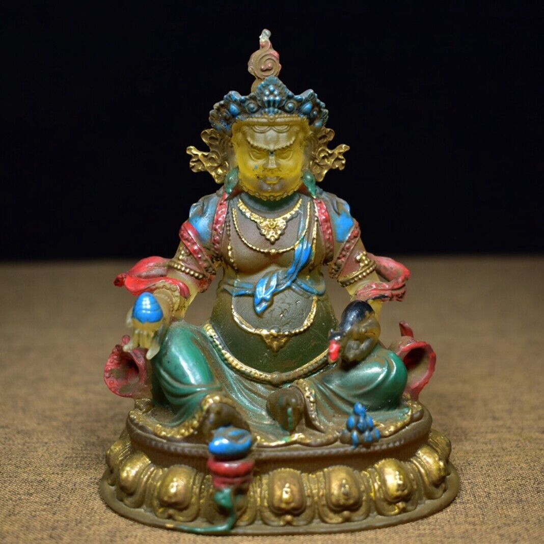 old chinese colored glaze Statue Carving buddha gold gilding buddhist Exorcism