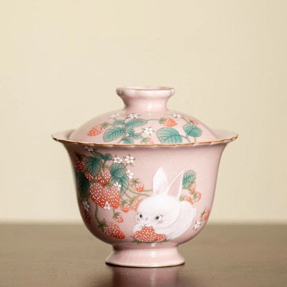 Ru Yao Porcelain Gaiwan Set for Tea Tureen Cup Chinese Pink Ceramic Tea Ceramony