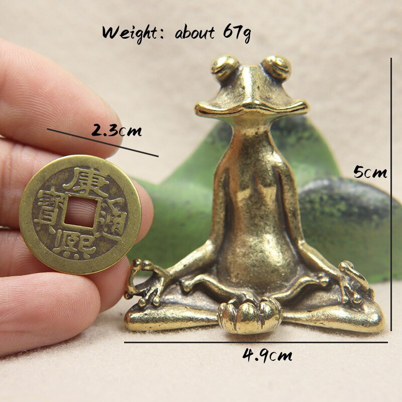 Retro Brass Meditate Zen Buddhism Frog Statue With Ancient Chinese Coins Lucky