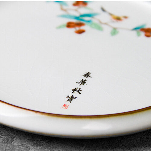 Ceramic Tea Plate For Gaiwan Pot Cup Crackle Glaze Handpainted Tea Tray Round