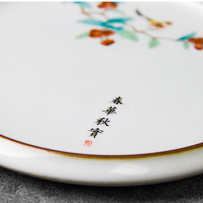 Ceramic Tea Plate For Gaiwan Pot Cup Crackle Glaze Handpainted Tea Tray Round