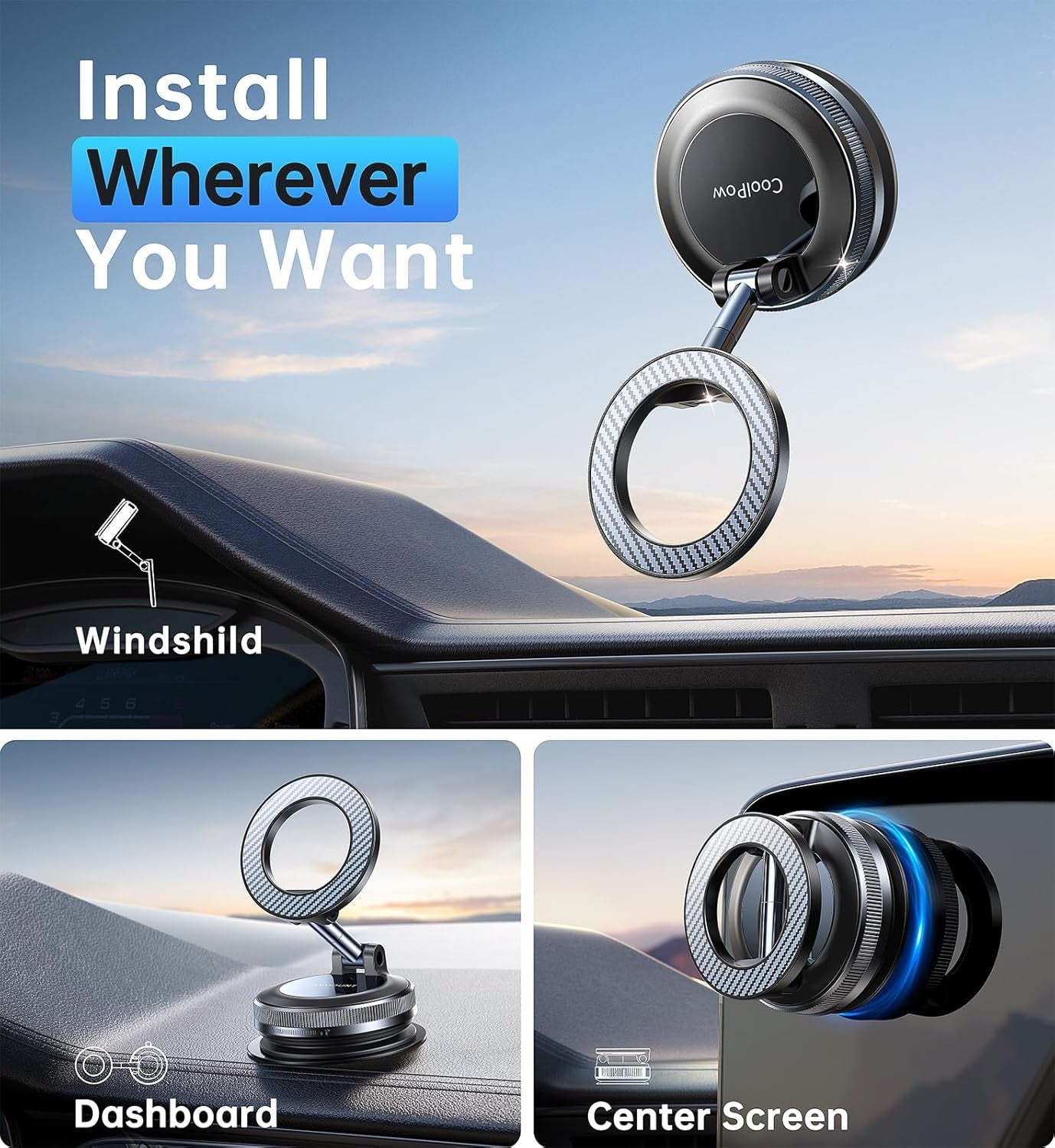 【Newest Vacuum Magnetic Phone Holder for Car Phone Holder Mount【Movable Vacuum S