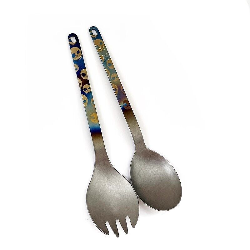 TA1 Pure Titanium Korean Long Handle Dinner Spoon+Fork Soup Coffee Spoon Cutlery