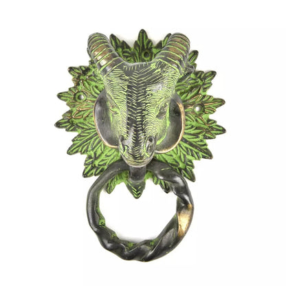 Antique Patina Look Brass Herngee Sheep Head Door Knocker Door Bell Home Decor