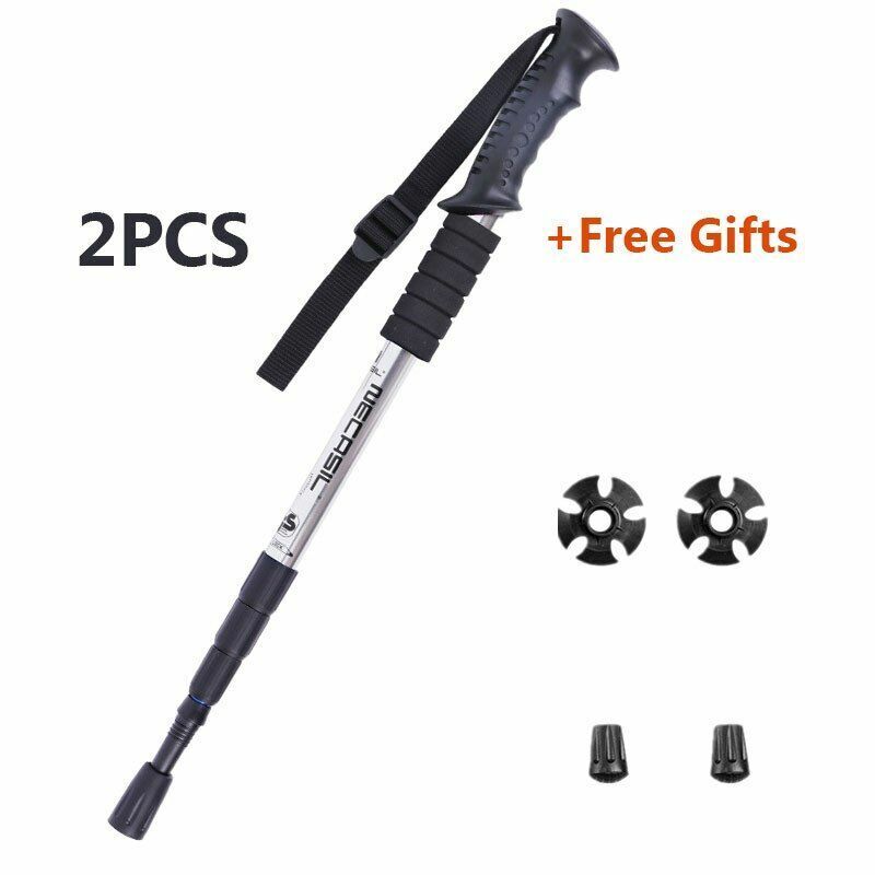 2Pcs Walking Sticks 4 Joints Telescopic Trekking Climbing Hiking Walking Rubber